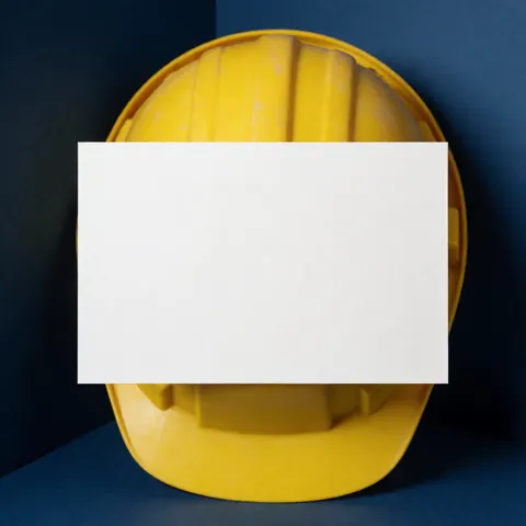 A white service card placed on a blue surface with natural lighting, representing professional business identity and project presentation for field work