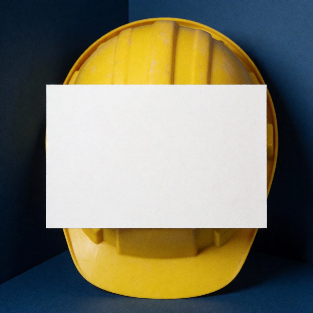A white service card placed on a blue surface with natural lighting, representing professional business identity and project presentation for field work