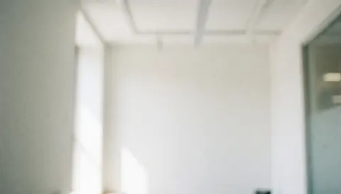 Empty modern office interior with white walls and soft natural lighting, providing a clean minimalist backdrop for professional business presentations and text overlays.