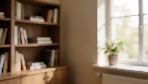 A quiet office space featuring a bookshelf, a window with natural light, and a plant, serving as an ideal background for financial and banking text.