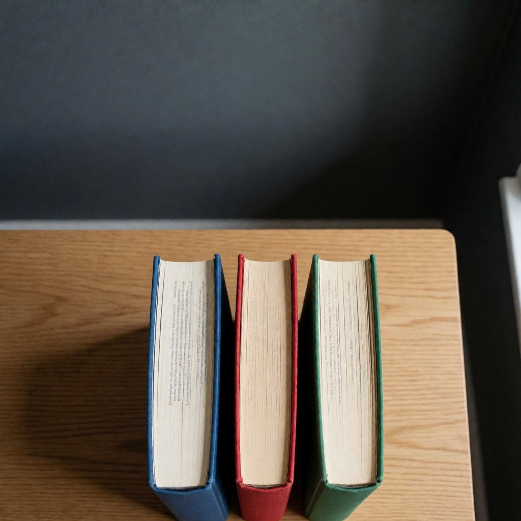 A top-down view of a curated collection of bilingual books arranged on a wooden surface against a gray wall, ideal for bookstore product displays.