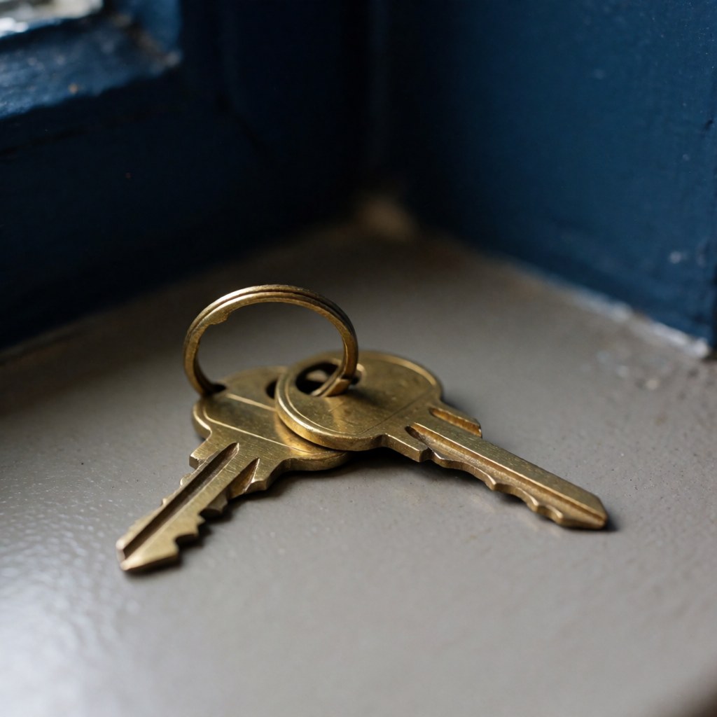 A detailed close-up view of a bronze metal house key, highlighting its secure design for home protection and access control.