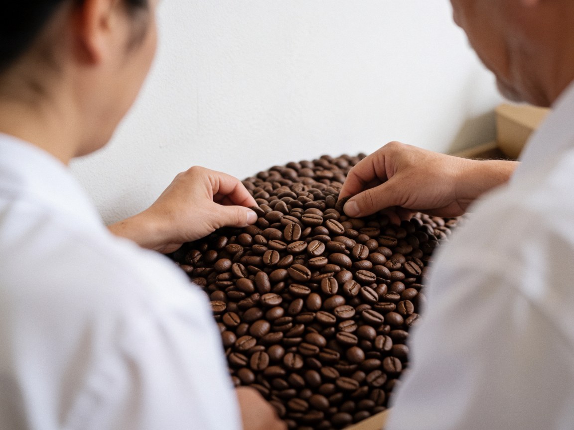 Detailed close-up view of roasted coffee beans showing their natural texture and surface details for coffee and cacao farm business use