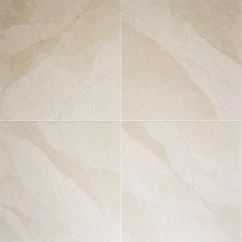 Close-up of a polished ceramic tile floor with subtle beige veining, ideal for cleaning service product display