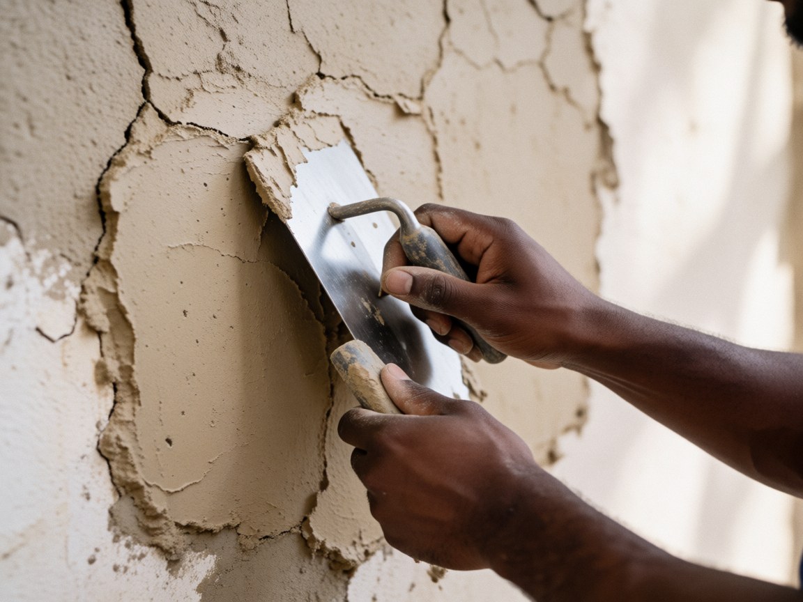 Close-up of hands carefully applying a white plaster cast to a limb, focusing on the detailed texture and manual repair process.