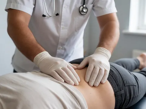 Detailed view of hands applying pressure during a professional massage therapy session, focusing on skin texture and technique.