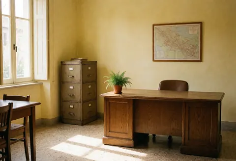 A clean and organized accounting office interior with a desk, filing cabinet, and natural light, ready for business operations