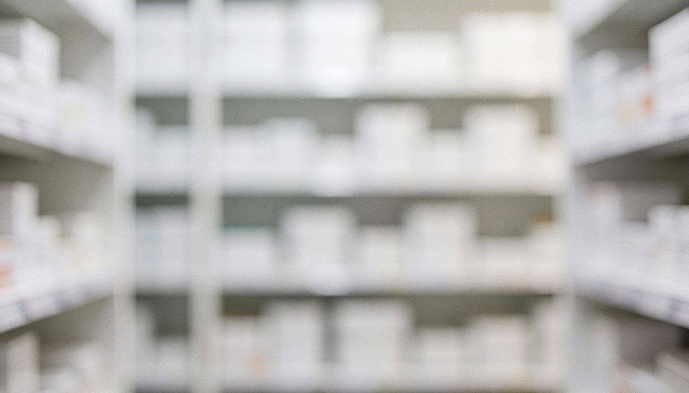 Out of focus background of storage shelves filled with boxes, providing a clean and professional space suitable for adding text related to podiatry services.
