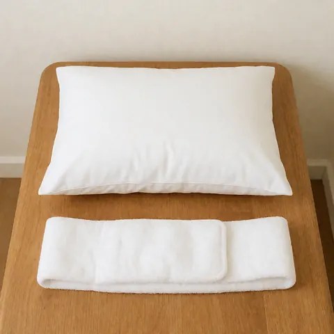 Minimalist wooden treatment bed featuring a white pillow and support strap, set in a clean clinical environment for osteopathy and physiotherapy practice.