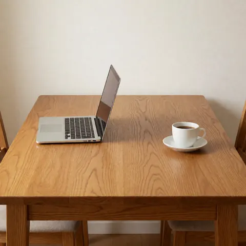 A clean, restored wooden table surface prepared for furniture repair work, showcasing natural wood grain and polished finish suitable for business use.