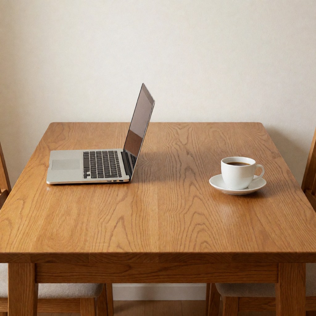A clean, restored wooden table surface prepared for furniture repair work, showcasing natural wood grain and polished finish suitable for business use.
