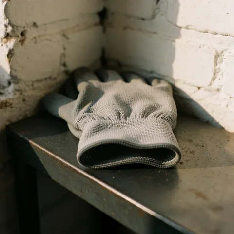 Detailed view of a heavy-duty work glove showing reinforced stitching and textured material for tool repair safety