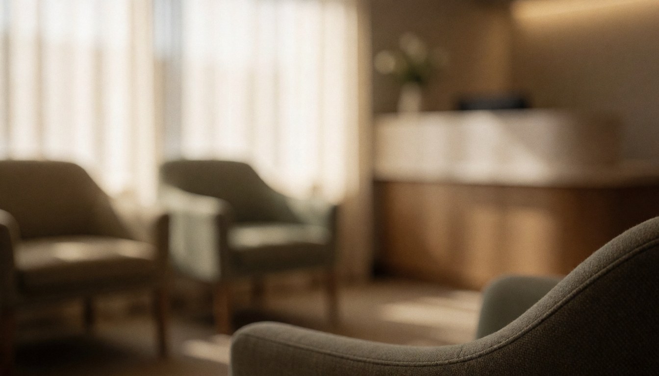 A soft, out-of-focus background featuring warm earth tones, natural light, and subtle textures suitable for text overlays in maternal massage or prenatal care contexts.