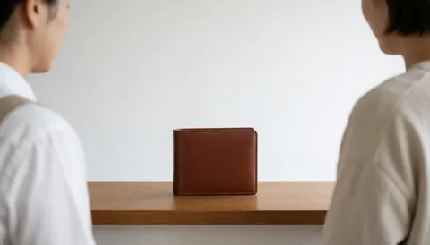 A standing leather wallet displayed on a white surface, showcasing its craftsmanship and elegant design for business use
