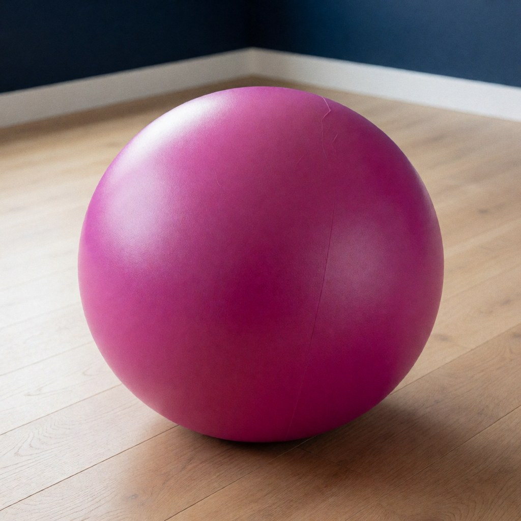 A magenta latex exercise ball used for prenatal care, childbirth, and maternal massage therapy to support relaxation and physical wellness.