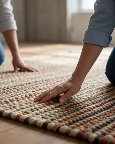 Detailed close-up view of a woven carpet texture showing natural fibers and warm tones suitable for home decor