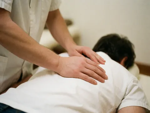 Close-up of therapist hands applying pressure to a client's back during a professional shiatsu session, highlighting relaxation and wellness care.