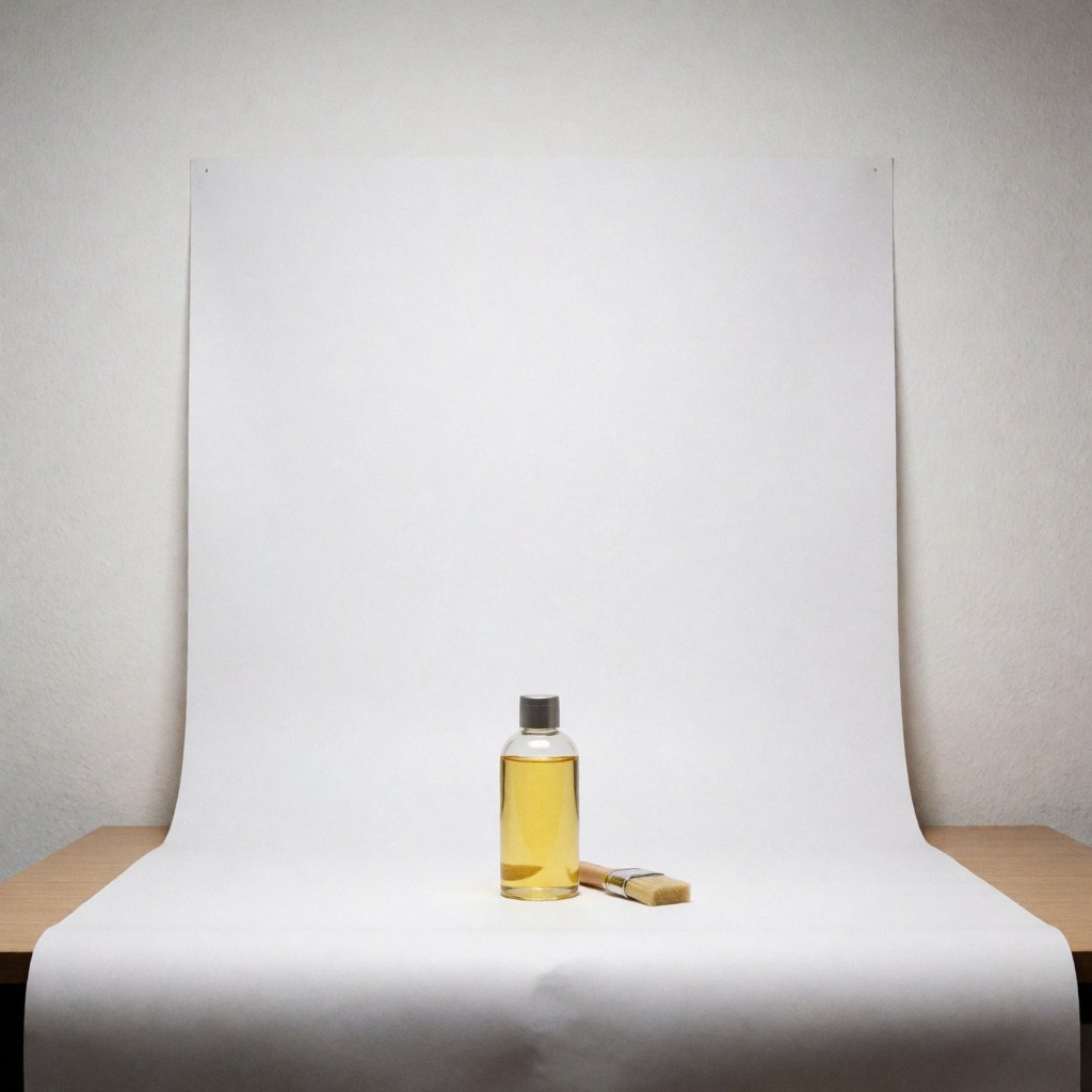 Clear bottle containing golden hair oil and a natural bristle brush on a white background for hair care products