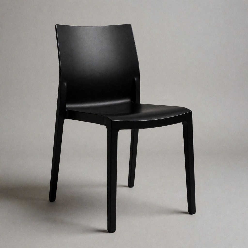 Minimalist matte black outdoor chair with sleek design, perfect for event furniture rental and wedding decor