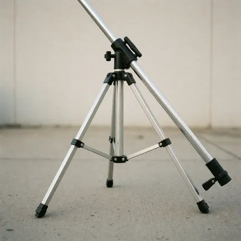 Metal tripod for window cleaning with legs spread open on a neutral wall background, ideal for professional cleaning services