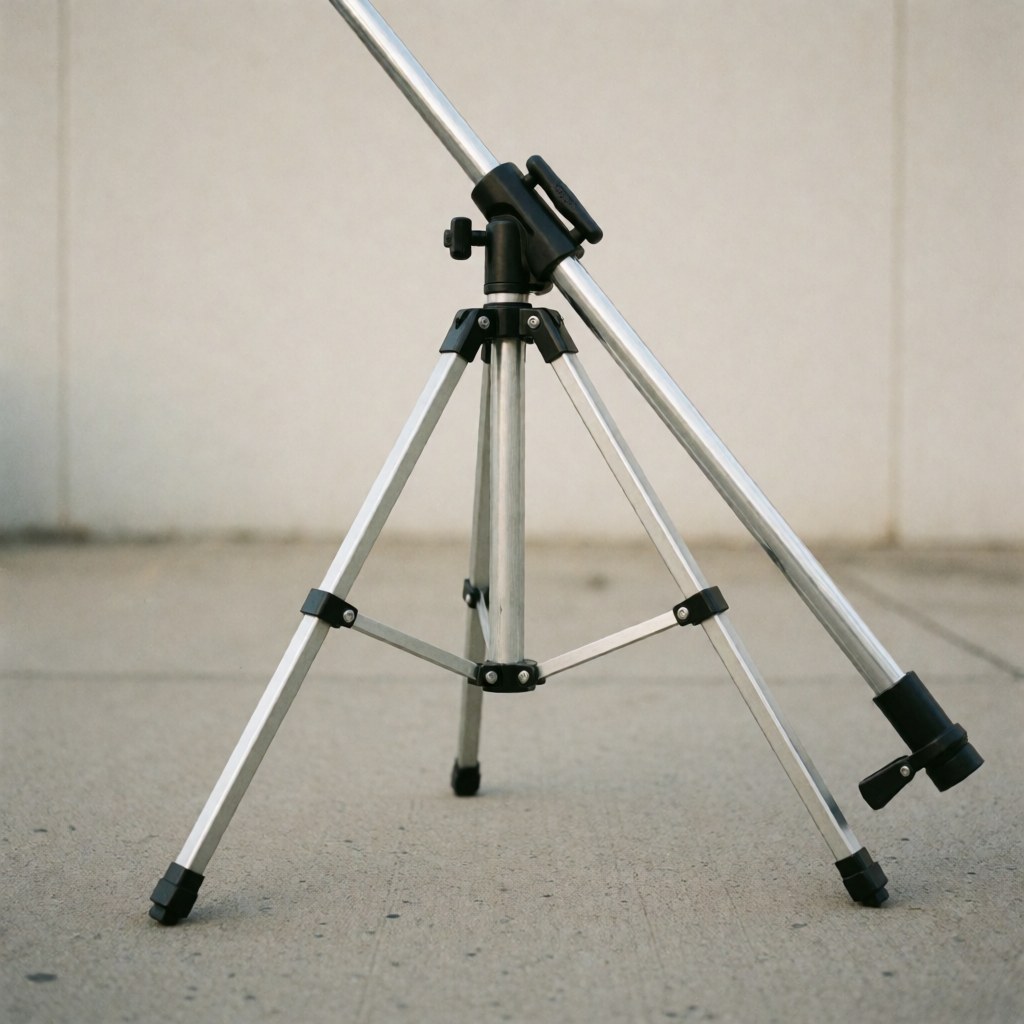 Metal tripod for window cleaning with legs spread open on a neutral wall background, ideal for professional cleaning services