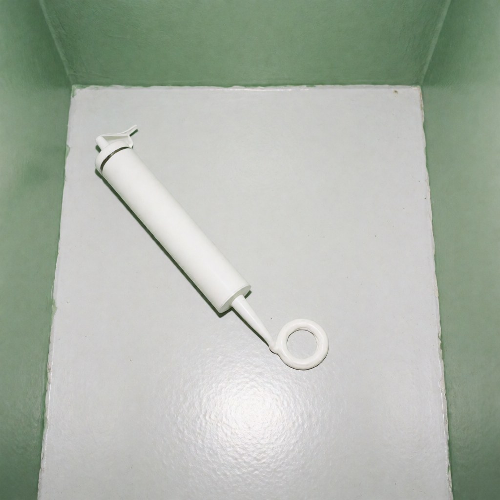 Unapplied white silicone sealant tube resting on a smooth gray surface with green walls in the background and clean lighting.