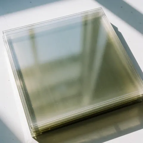 Stacked translucent polycarbonate roof panels on a white surface with natural light passing through and casting soft shadows