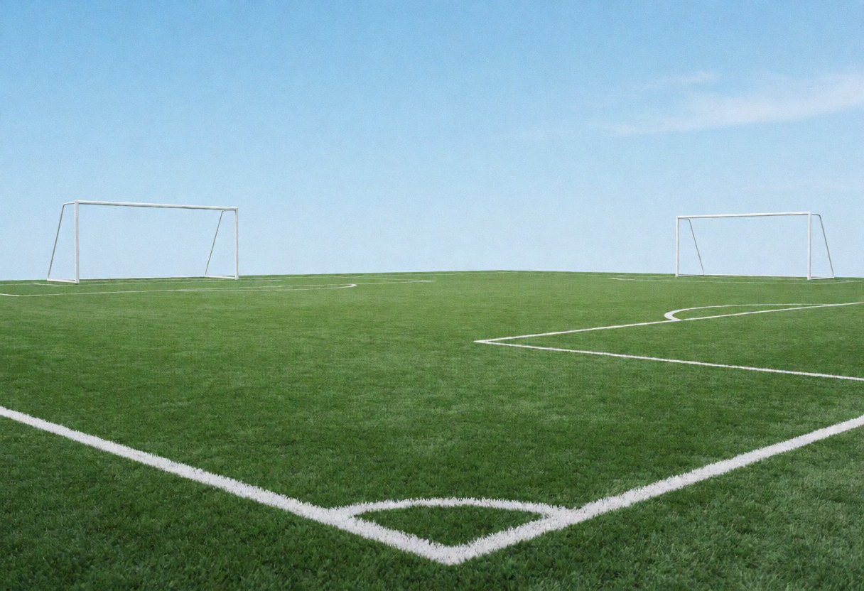 Green artificial turf soccer field with white boundary lines and two white goals at each end, suitable for a sports club.
