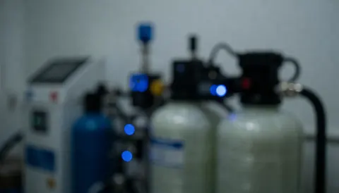 Blurred background of an aquarium laboratory with tanks, pipes, and blue LED lights suitable for professional text overlays