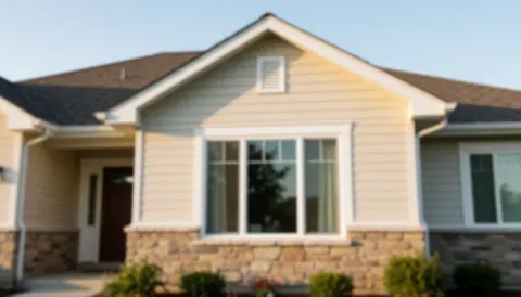 Residential house facade featuring a newly installed window illuminated by warm sunset light with a soft blurred background suitable for text overlay.