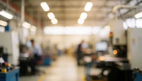 Blurred industrial background featuring lights and machinery, suitable for commercial text overlays with a warm and professional atmosphere.