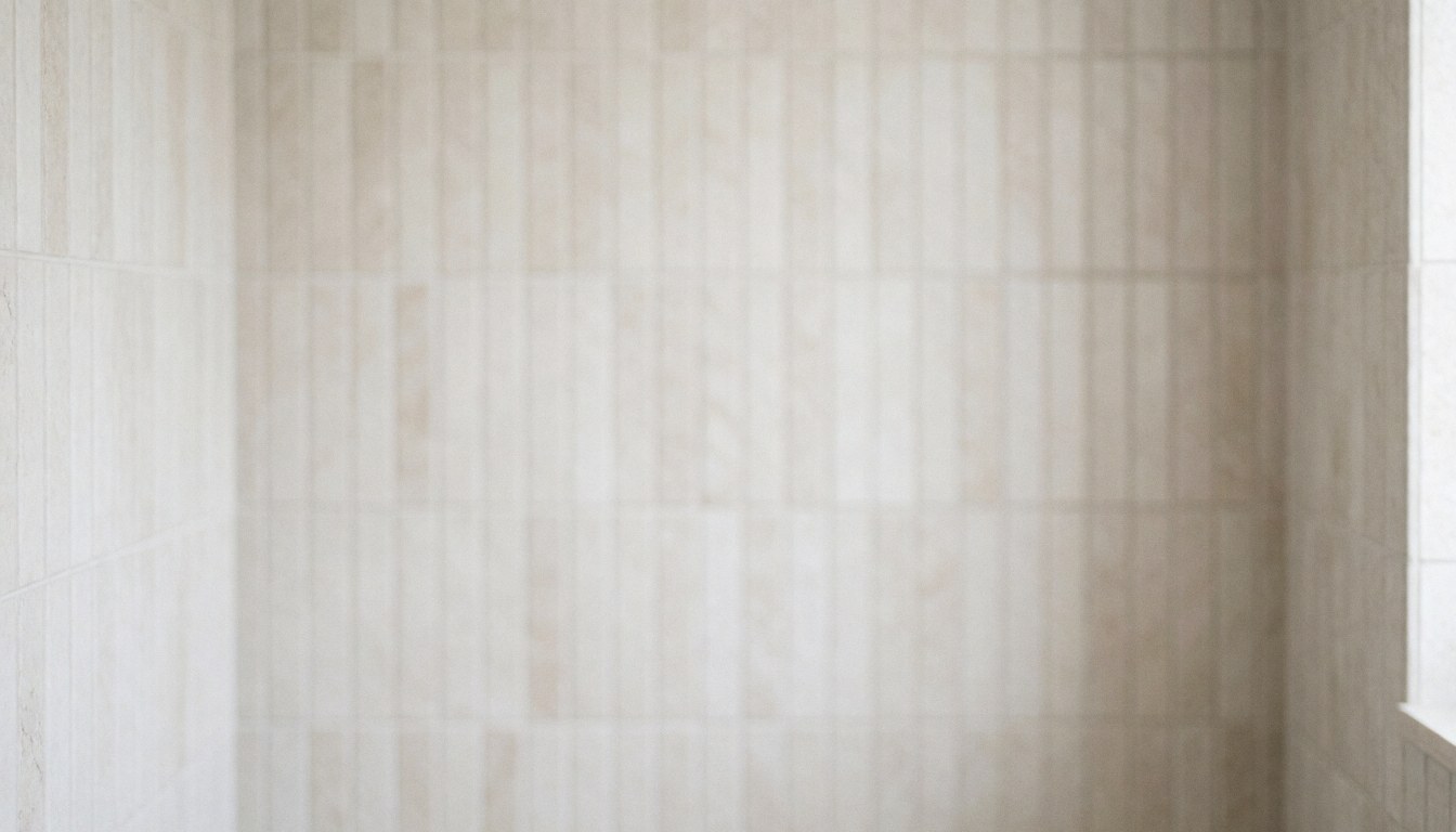 Vertical ceramic tiles in a bathroom with a soft bokeh effect, ideal for commercial text overlays.