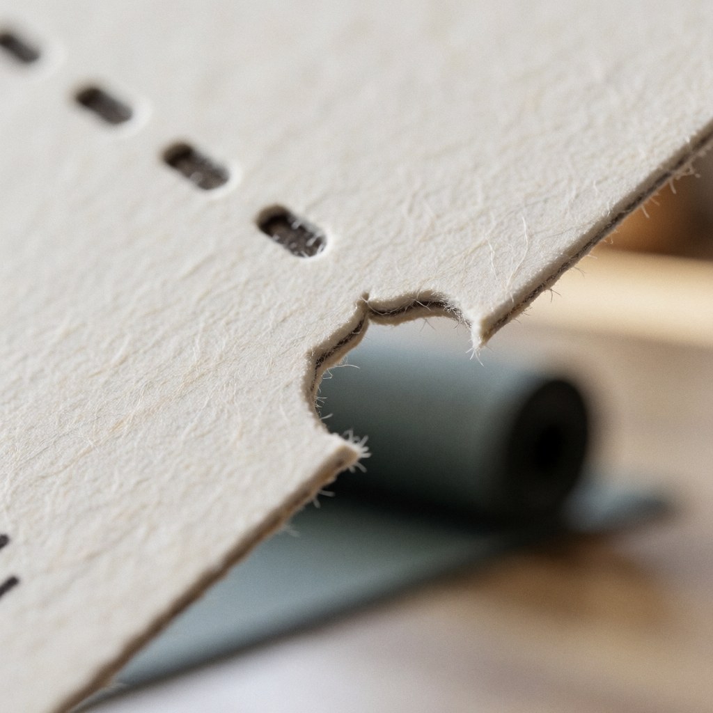 Close-up of a yoga class ticket showing paper texture and perforated edges with a blurred yoga mat background