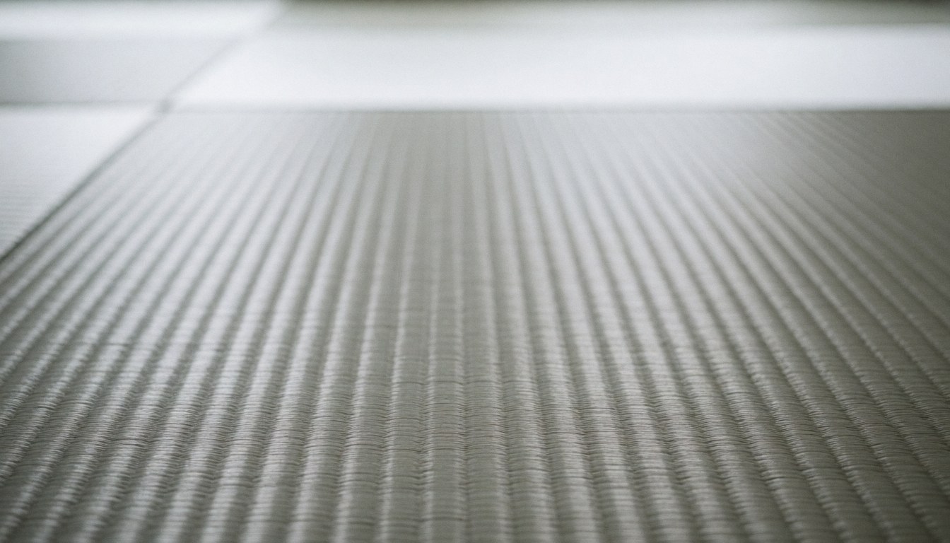 Gray tatami mats covering the floor of a dojo, providing a serene and professional background ideal for martial arts academy text overlays.
