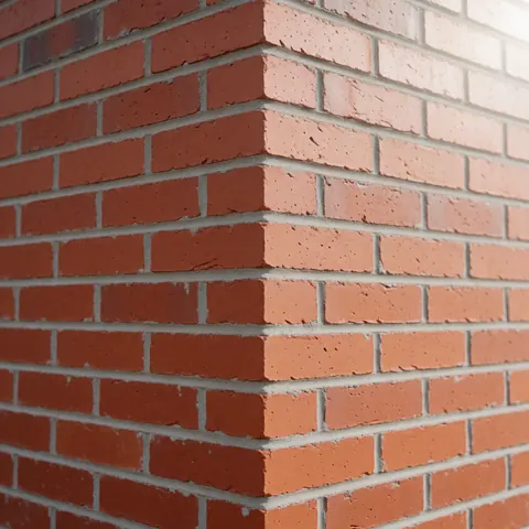 Close-up angle of a red brick wall with gray mortar, showing realistic texture and diffused lighting for construction and architecture projects