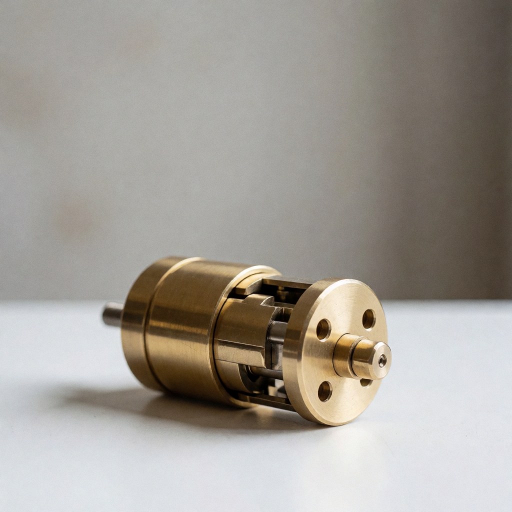 Close-up of an exposed bronze lock mechanism with visible internal components on a clean white surface, suitable for locksmith business product displays.