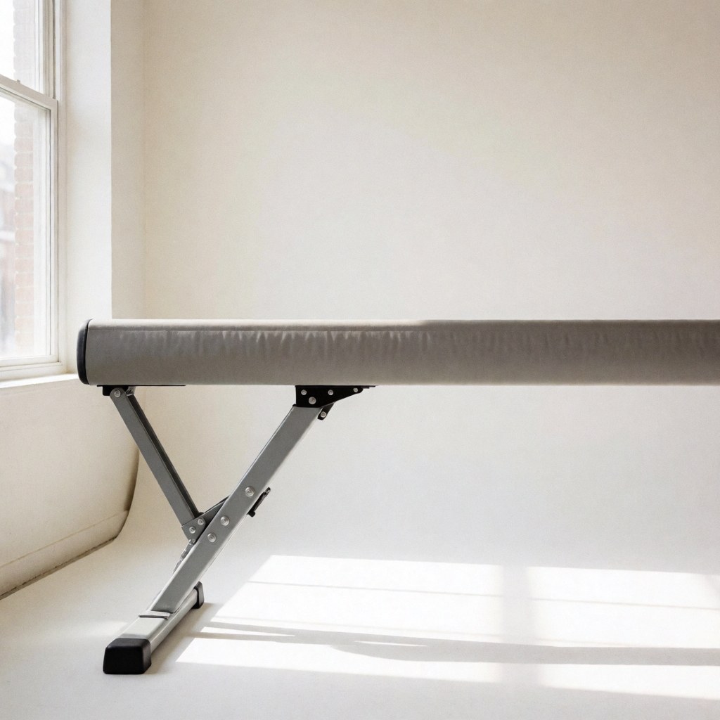 Portable gymnastics apparatus with metal frame in a studio with white walls and natural light, ideal for gymnastics professionals.