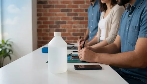 Isopropyl alcohol bottle on a white table during mobile phone repair work