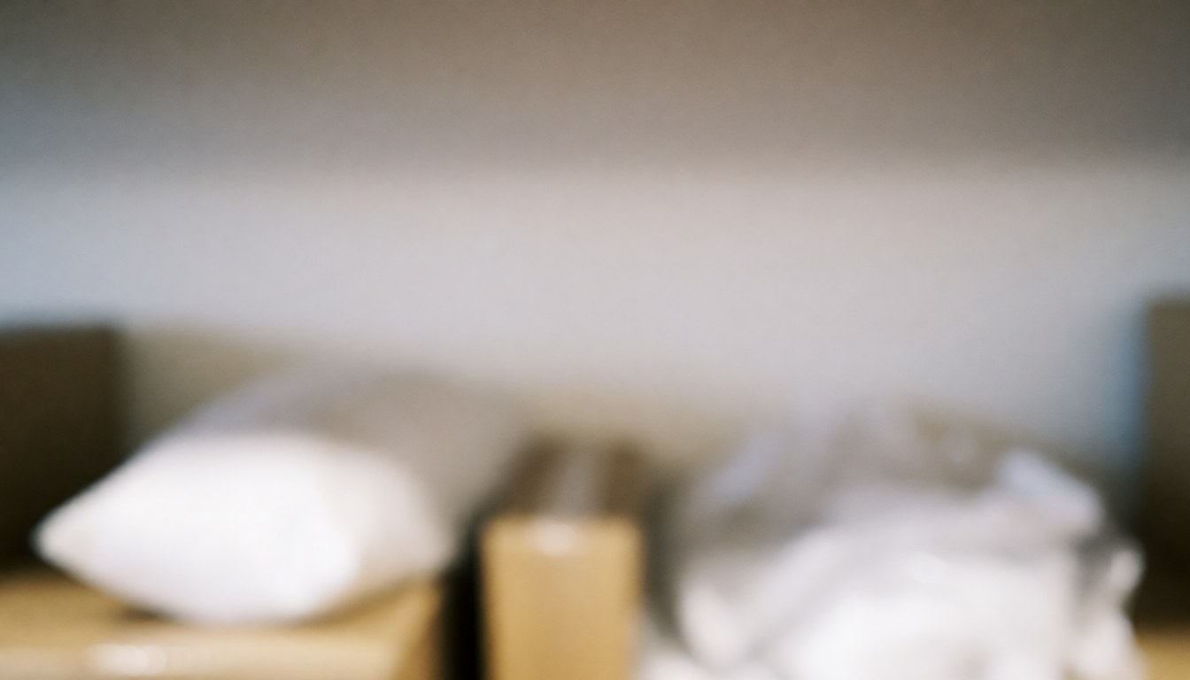 Abstract blurred background of boxes and packages in a warehouse, ideal for commercial text overlays.