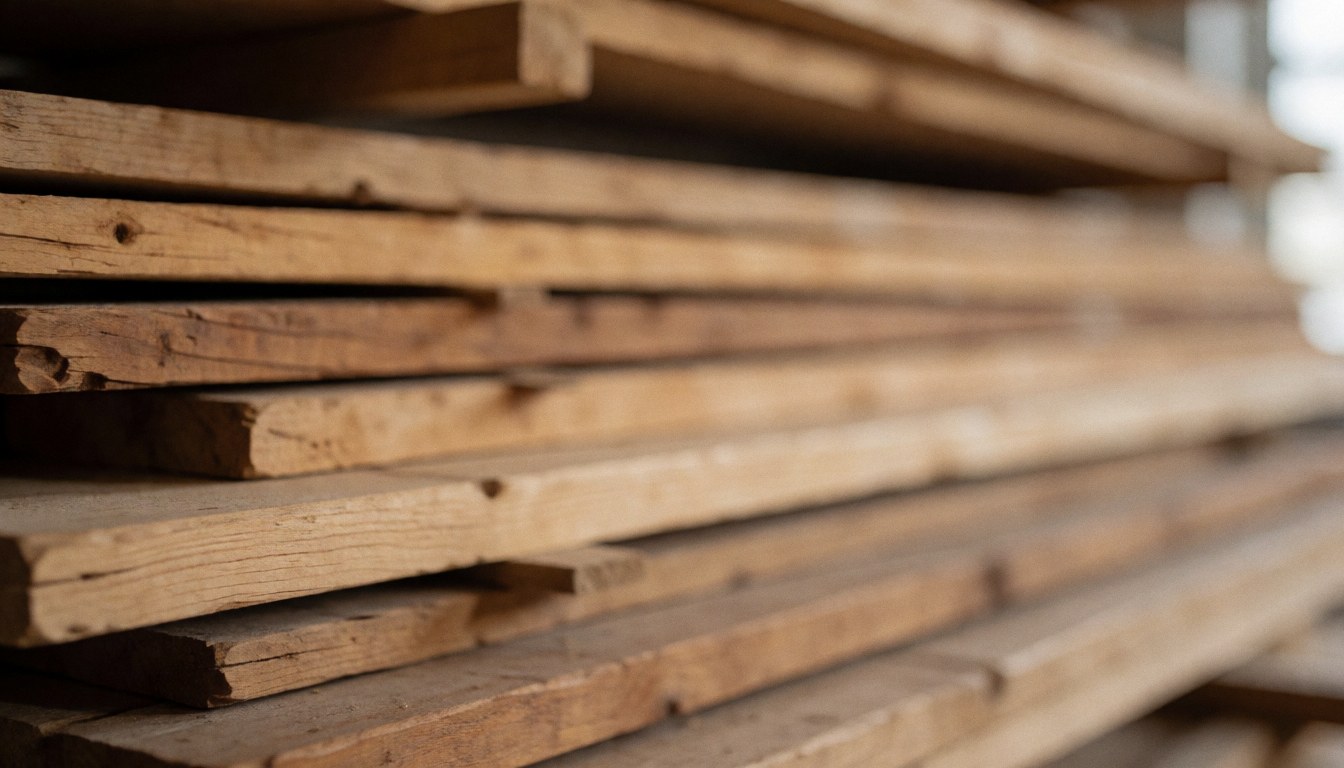 Stacked wooden planks with warm tones, ideal background for wood carvers and business text overlays.