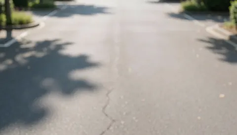Out of focus paved parking area with white lines and dappled tree shadows, serving as a neutral backdrop for business text overlays.