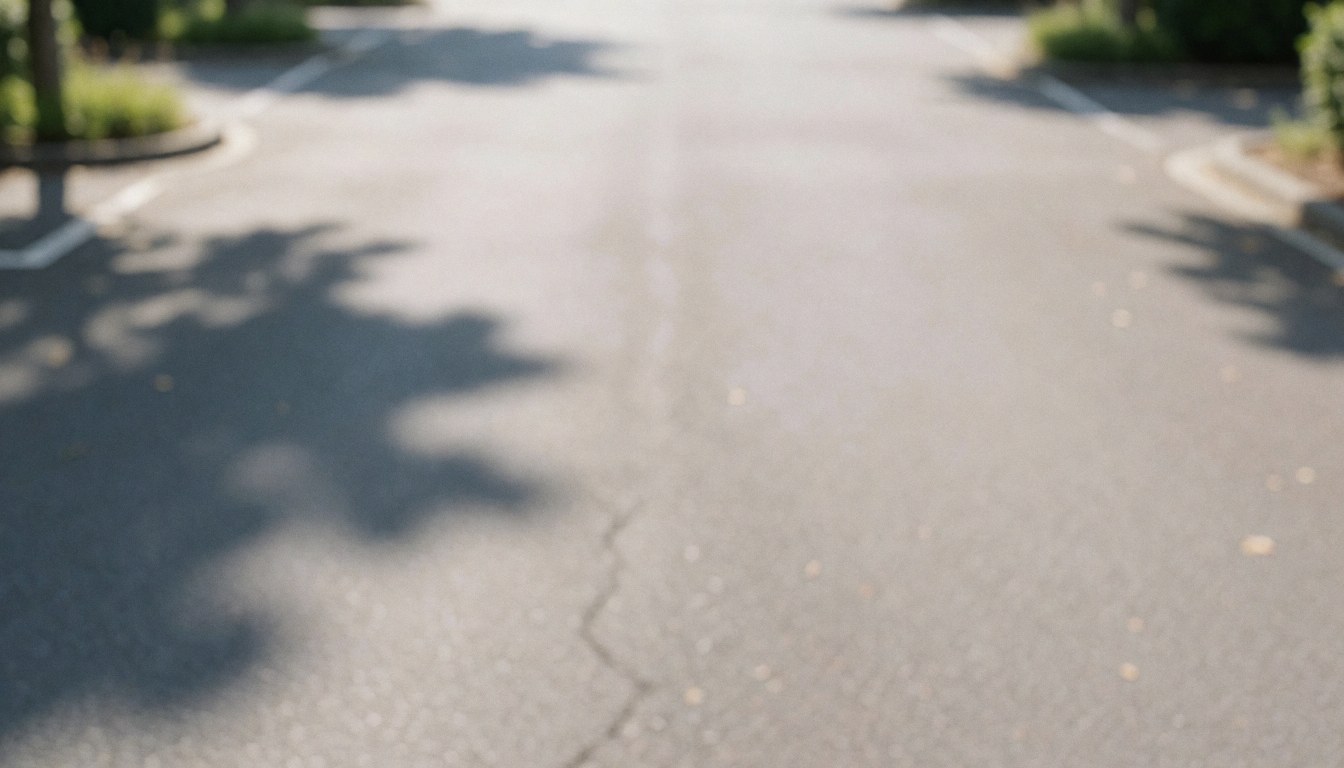 Out of focus paved parking area with white lines and dappled tree shadows, serving as a neutral backdrop for business text overlays.