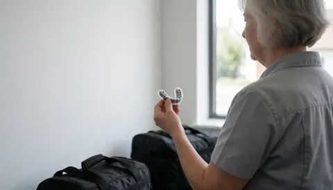 Female boxing instructor wearing protective gear in a gym with white walls and natural light, suitable for a boxing instructor website hero section