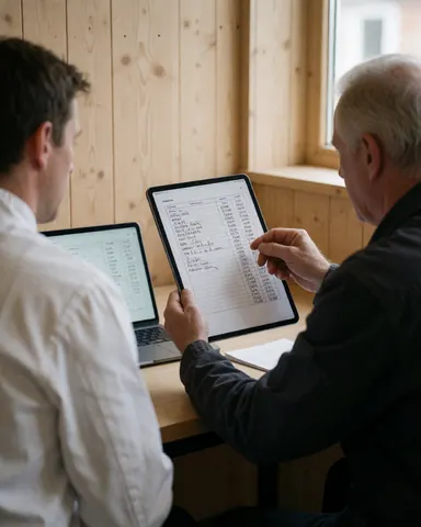 Track and field coach analyzing athletic performance metrics on a tablet device during a client consultation session