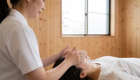 Therapist applying facial gel to client in a wooden room with natural light during a facial cleansing service