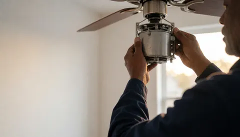 Technician installing a fan motor in a service setting