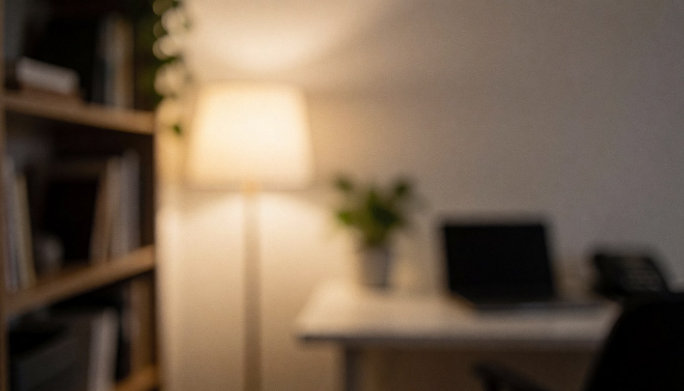 Warm background with shelf, plant, and desk for text, ideal for wedding photographers