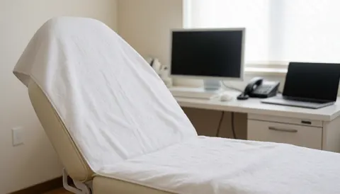Treatment chair covered with a white towel in a clean, well-lit room, ideal for microblading and aesthetic services