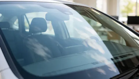 Clear car window with soft sky reflections, ideal for text background in glass cleaning services