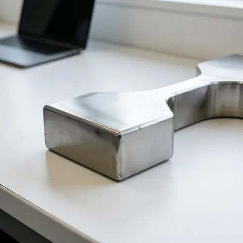 Matte-finish stamped metal bracket resting on a white surface with natural lighting, suitable for industrial and manufacturing contexts